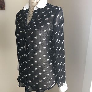 Black blouse with horse print
